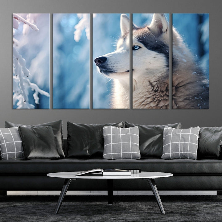 Wild Wolf Canvas Art Print Framed Animal Wall Art for Living Room Cabin Wall Decor Stretched Art