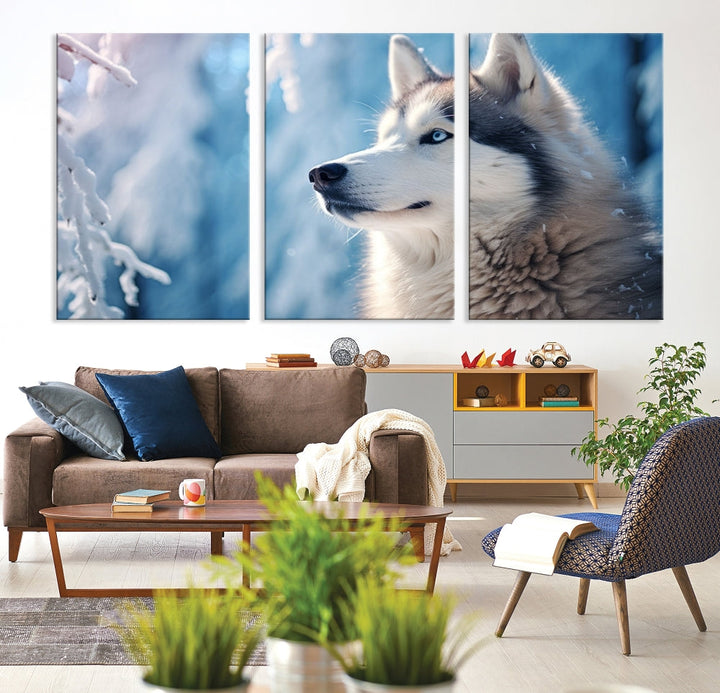 Wild Wolf Canvas Art Print Framed Animal Wall Art for Living Room Cabin Wall Decor Stretched Art