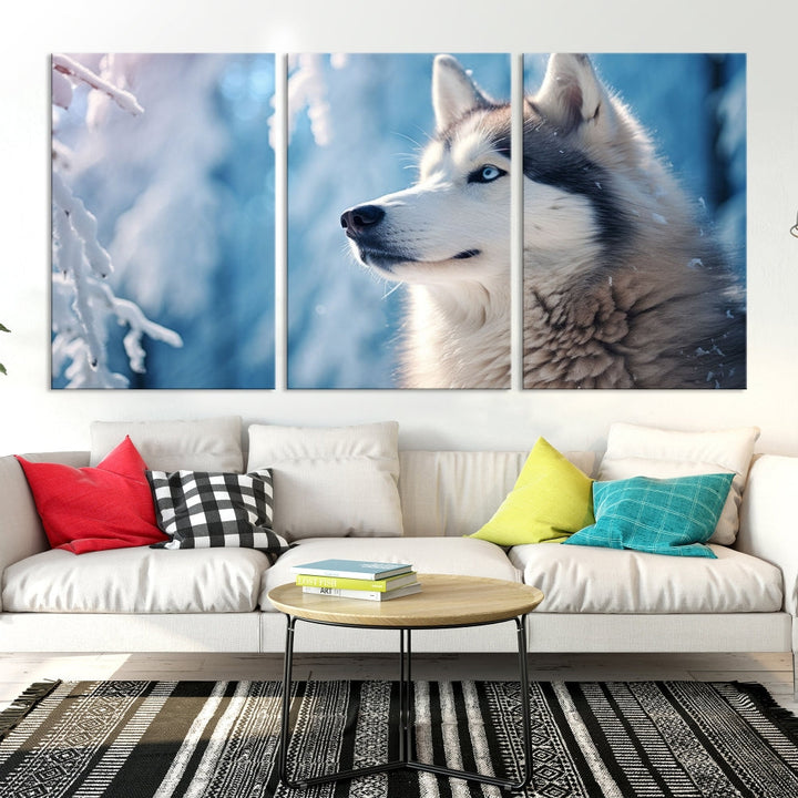 Wild Wolf Canvas Art Print Framed Animal Wall Art for Living Room Cabin Wall Decor Stretched Art