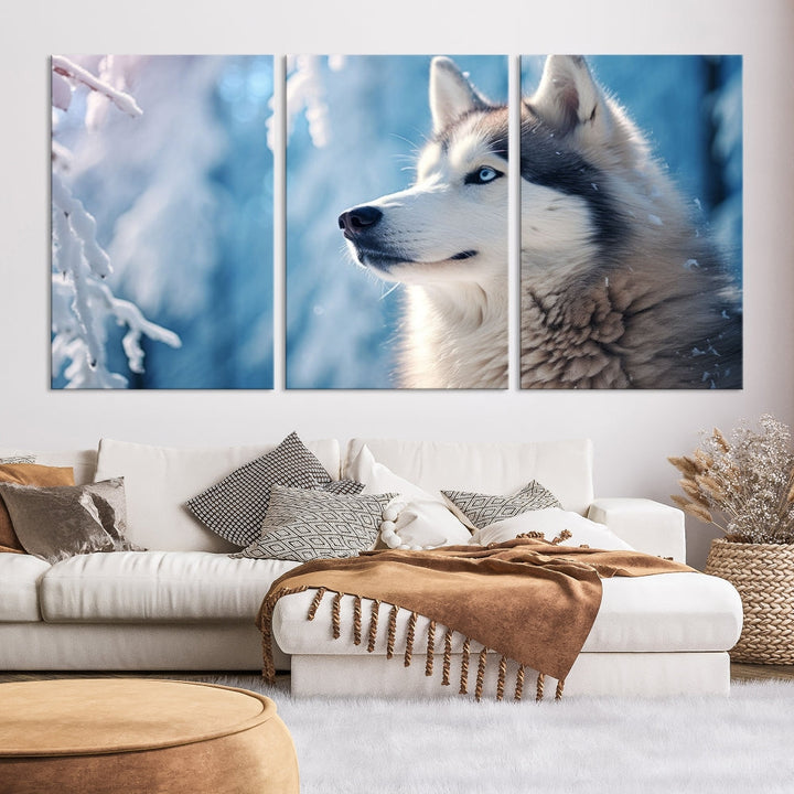 Wild Wolf Canvas Art Print Framed Animal Wall Art for Living Room Cabin Wall Decor Stretched Art