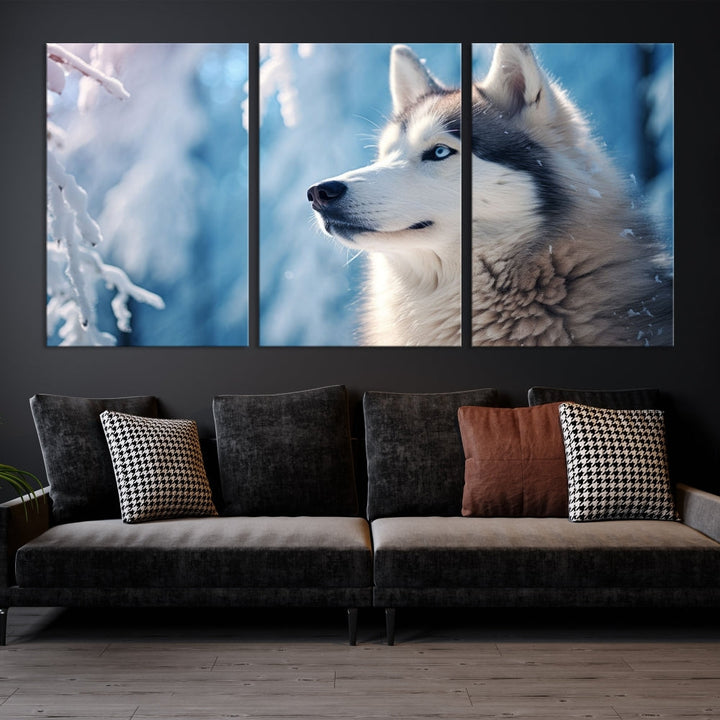 Wild Wolf Canvas Art Print Framed Animal Wall Art for Living Room Cabin Wall Decor Stretched Art