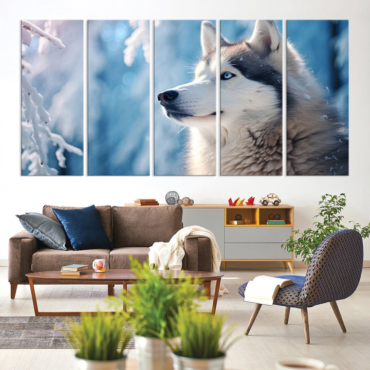 Wild Wolf Canvas Art Print Framed Animal Wall Art for Living Room Cabin Wall Decor Stretched Art