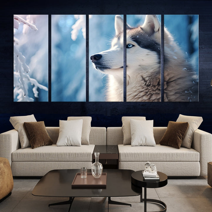 Wild Wolf Canvas Art Print Framed Animal Wall Art for Living Room Cabin Wall Decor Stretched Art