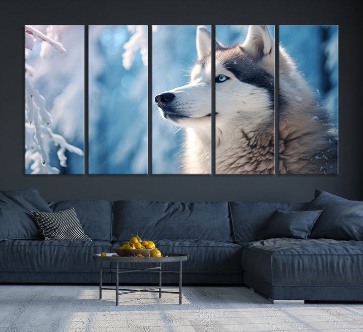 Wild Wolf Canvas Art Print Framed Animal Wall Art for Living Room Cabin Wall Decor Stretched Art