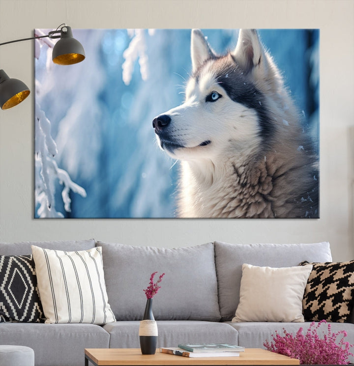 Wild Wolf Canvas Art Print Framed Animal Wall Art for Living Room Cabin Wall Decor Stretched Art