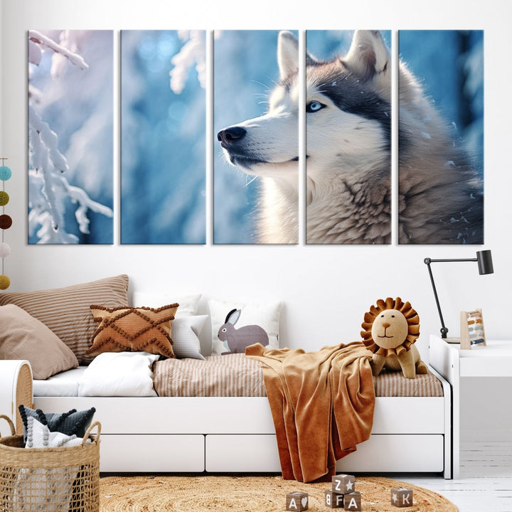 Wild Wolf Canvas Art Print Framed Animal Wall Art for Living Room Cabin Wall Decor Stretched Art