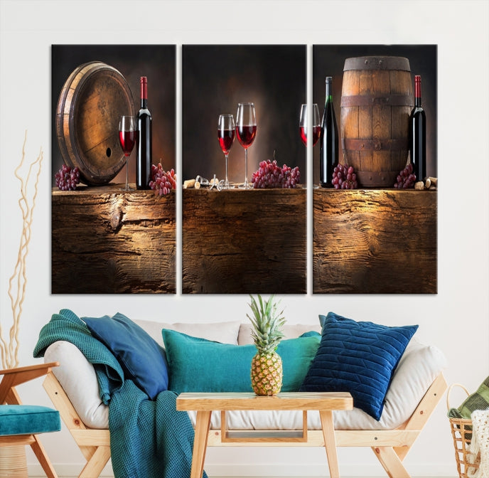 Wine and Barrels Large Wall Art Canvas Print