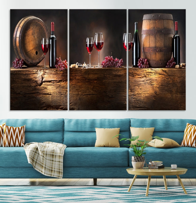 Wine and Barrels Large Wall Art Canvas Print