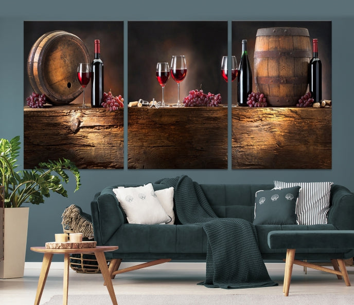 Wine and Barrels Large Wall Art Canvas Print