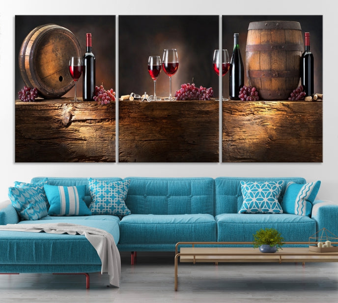 Wine and Barrels Large Wall Art Canvas Print