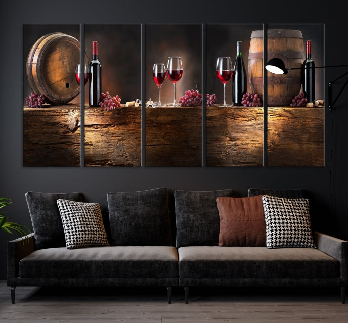 Wine and Barrels Large Wall Art Canvas Print