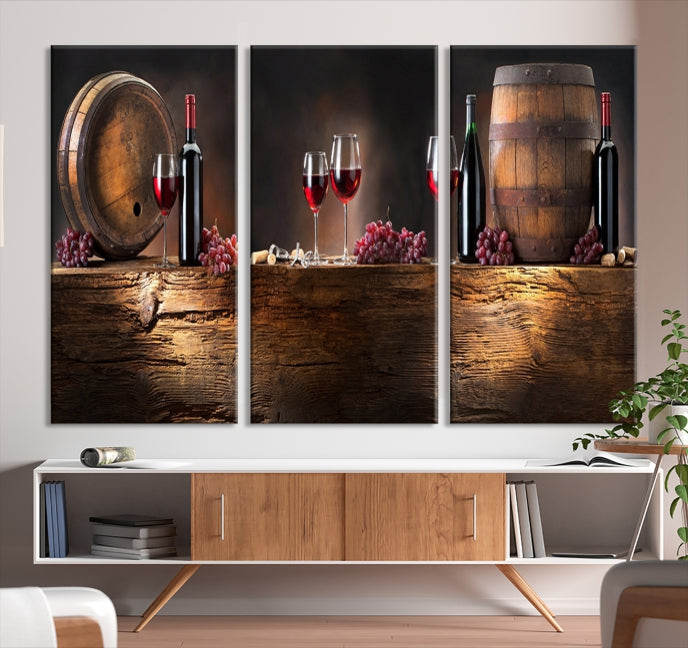 Wine and Barrels Large Wall Art Canvas Print