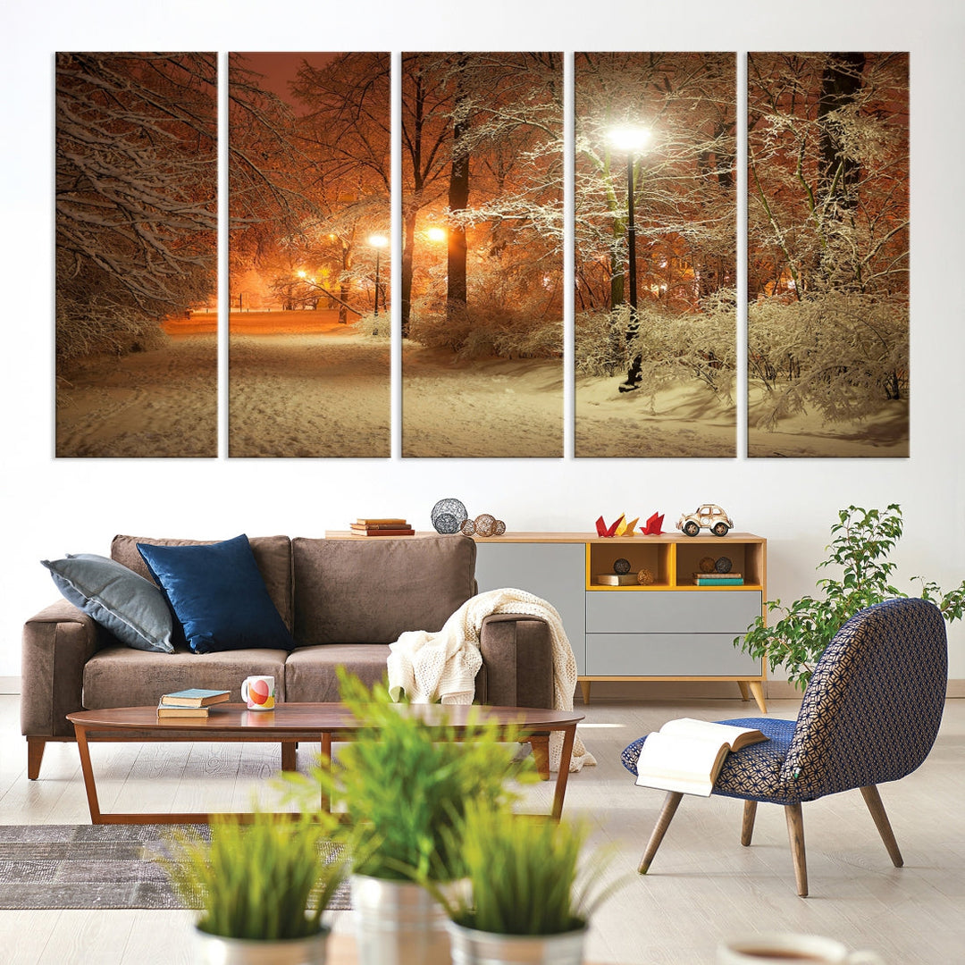 Winter and City Park Giclee Canvas Extra Large Wall Art Print