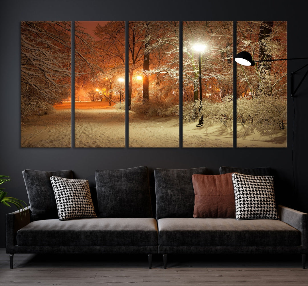 Winter and City Park Giclee Canvas Extra Large Wall Art Print