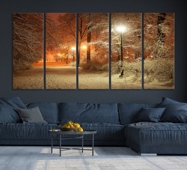 Winter and City Park Giclee Canvas Extra Large Wall Art Print