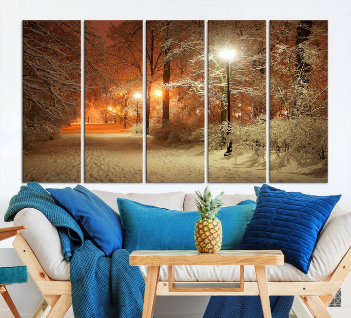 Winter and City Park Giclee Canvas Extra Large Wall Art Print