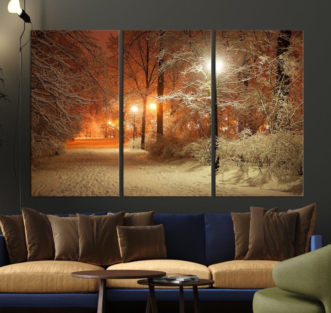 Winter and City Park Giclee Canvas Extra Large Wall Art Print