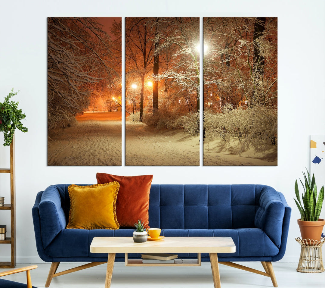 Winter and City Park Giclee Canvas Extra Large Wall Art Print