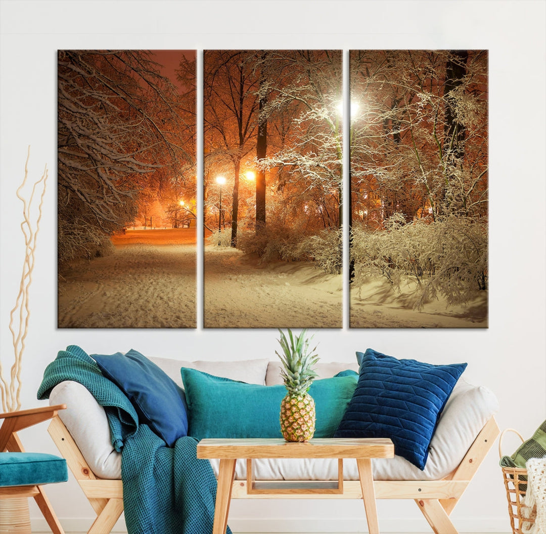 Winter and City Park Giclee Canvas Extra Large Wall Art Print