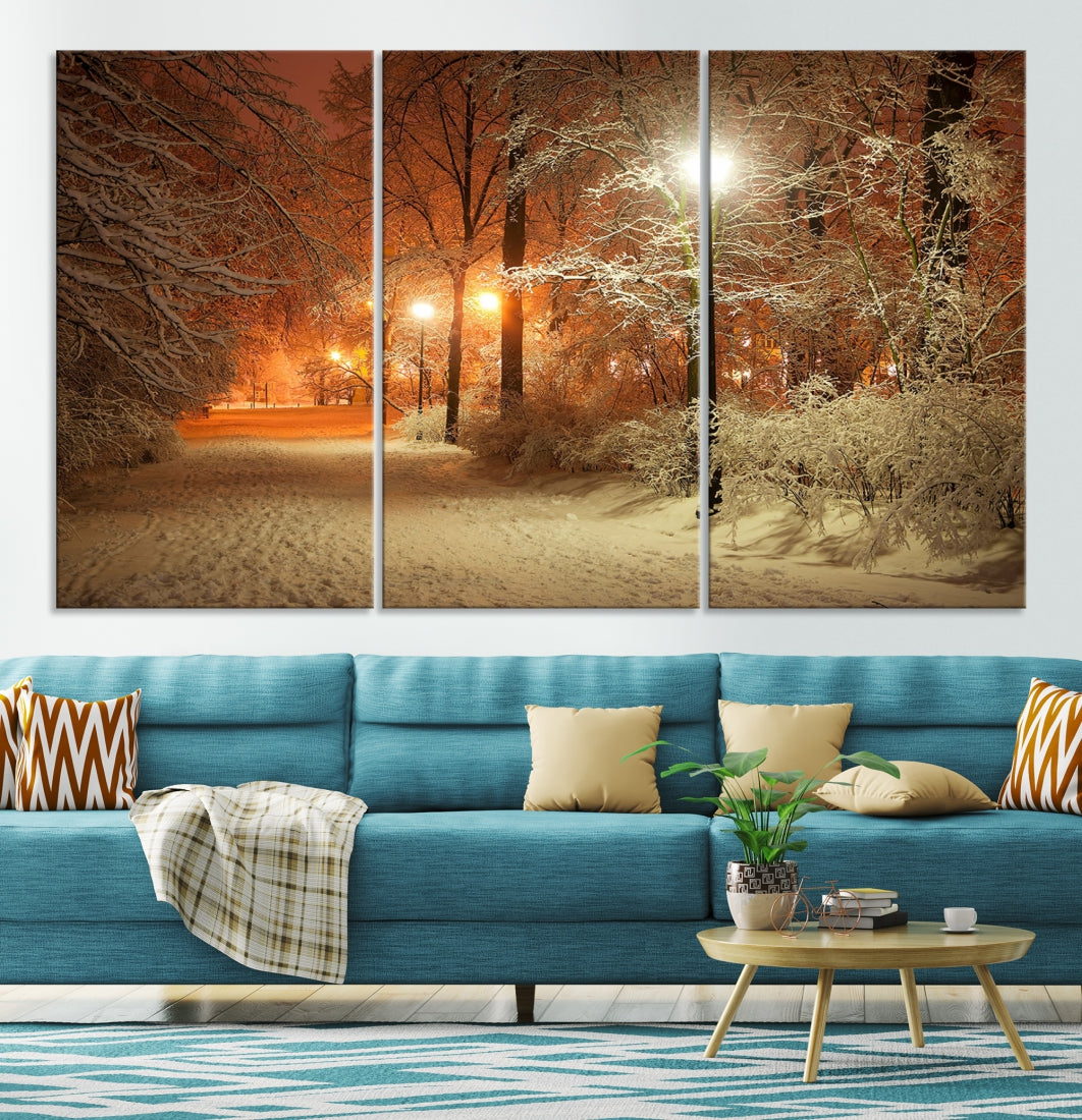 Winter and City Park Giclee Canvas Extra Large Wall Art Print