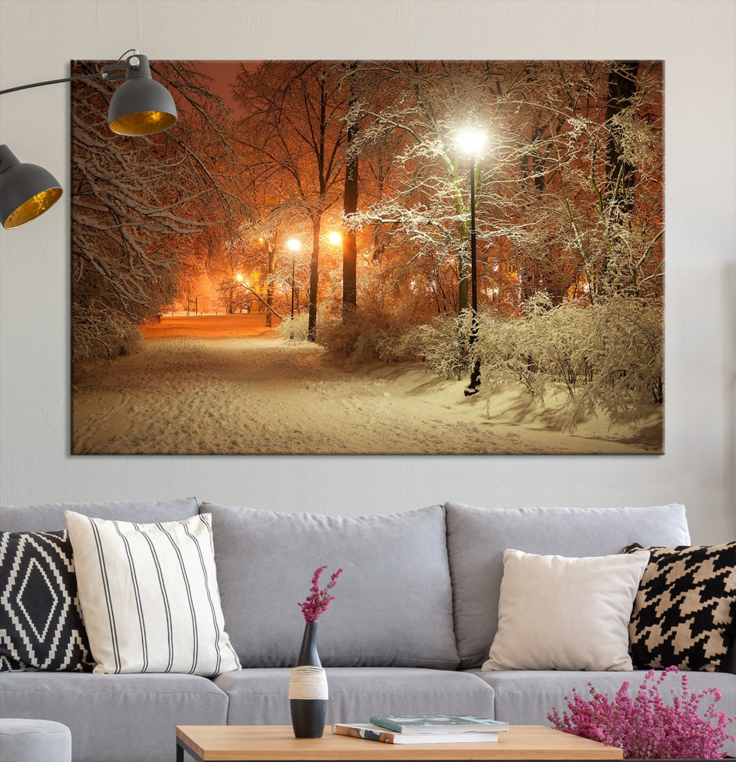 Winter and City Park Giclee Canvas Extra Large Wall Art Print