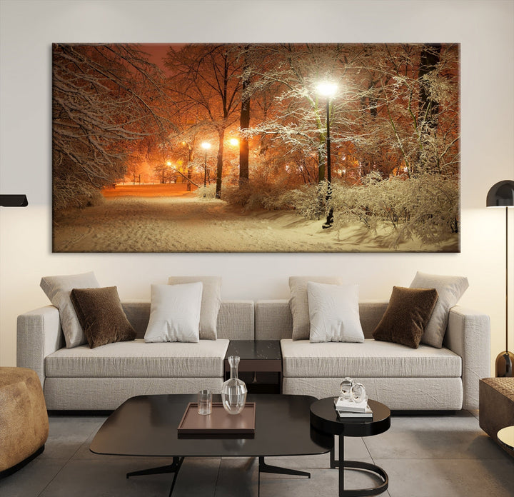 Winter and City Park Giclee Canvas Extra Large Wall Art Print