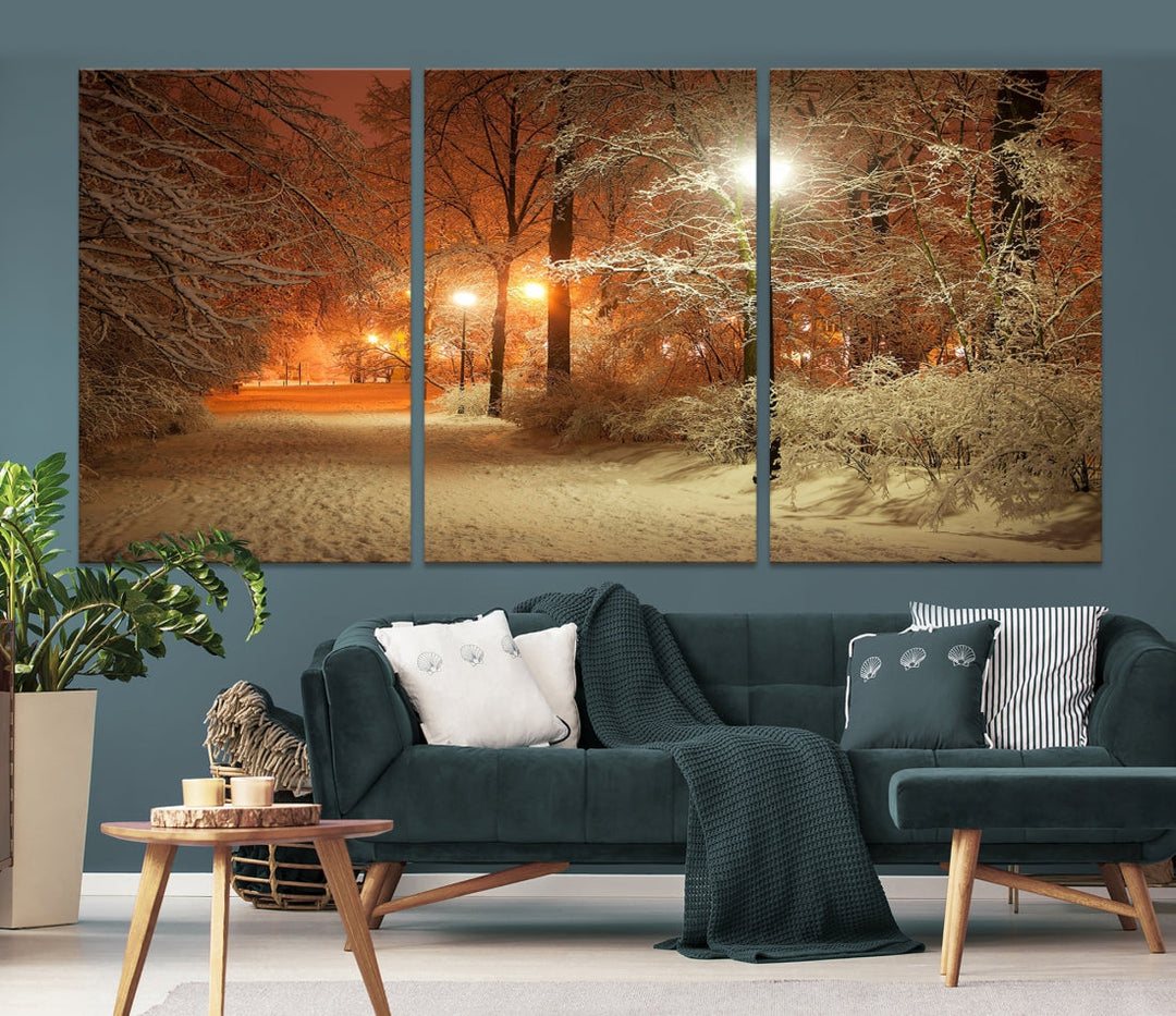 Winter and City Park Giclee Canvas Extra Large Wall Art Print