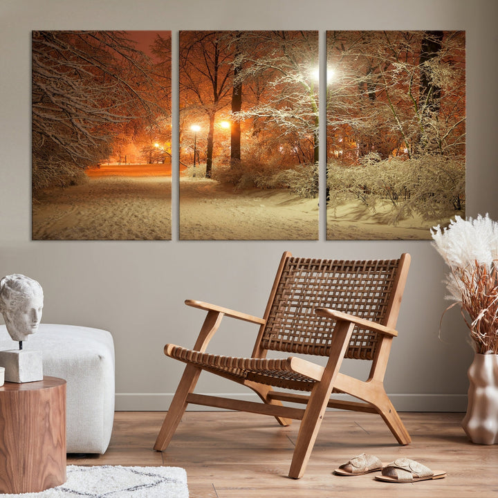 Winter and City Park Giclee Canvas Extra Large Wall Art Print