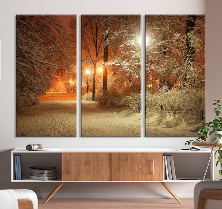 Winter and City Park Giclee Canvas Extra Large Wall Art Print