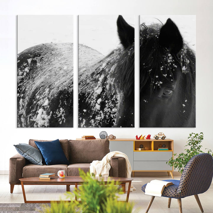 Winter Horse Snow Wall Art Canvas Print