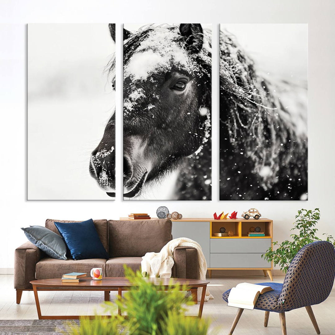 Winter Horse Snow Wall Art Canvas Print