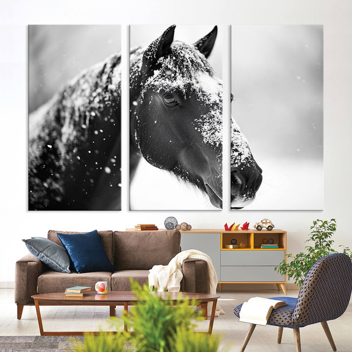 Winter Horse Snow Wall Art Canvas Print