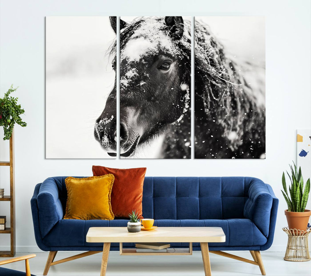 Winter Horse Snow Wall Art Canvas Print