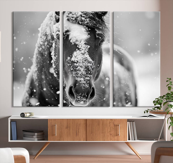 Winter Horse Snow Wall Art Canvas Print