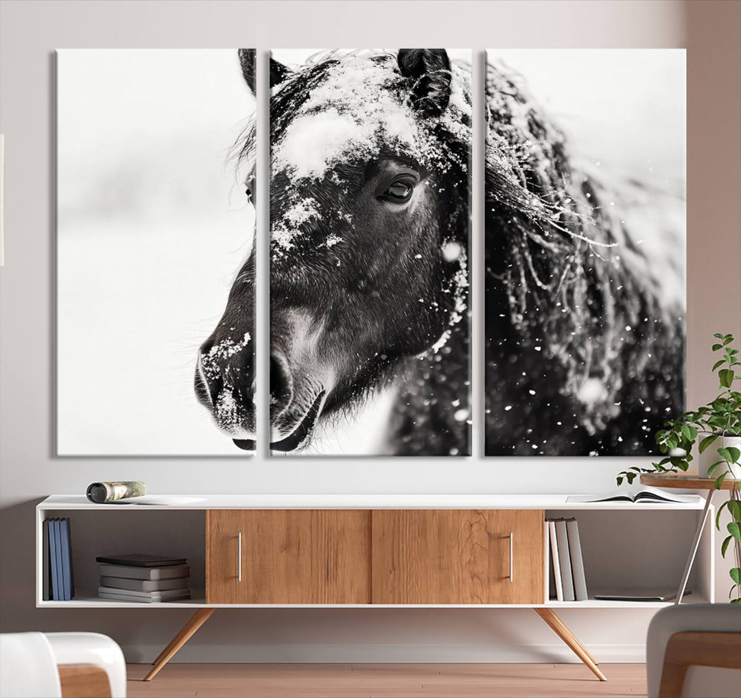 Winter Horse Snow Wall Art Canvas Print