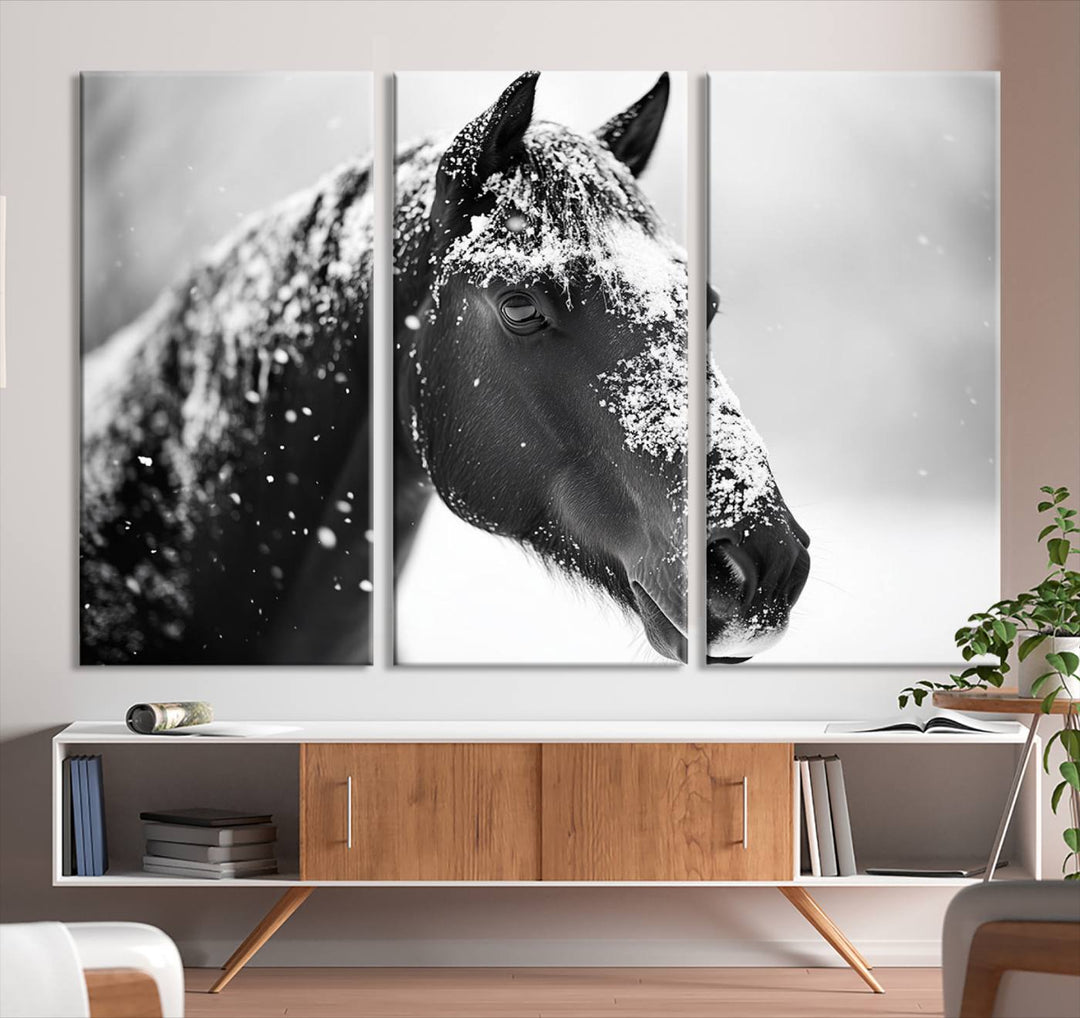 Winter Horse Snow Wall Art Canvas Print