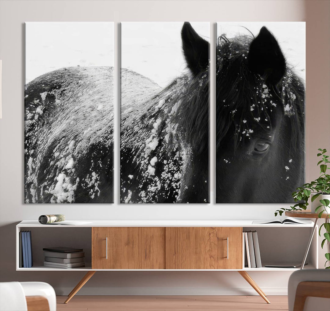 Winter Horse Snow Wall Art Canvas Print