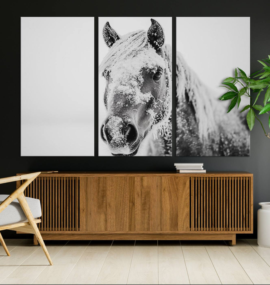 Winter Horse Snow Wall Art Canvas Print