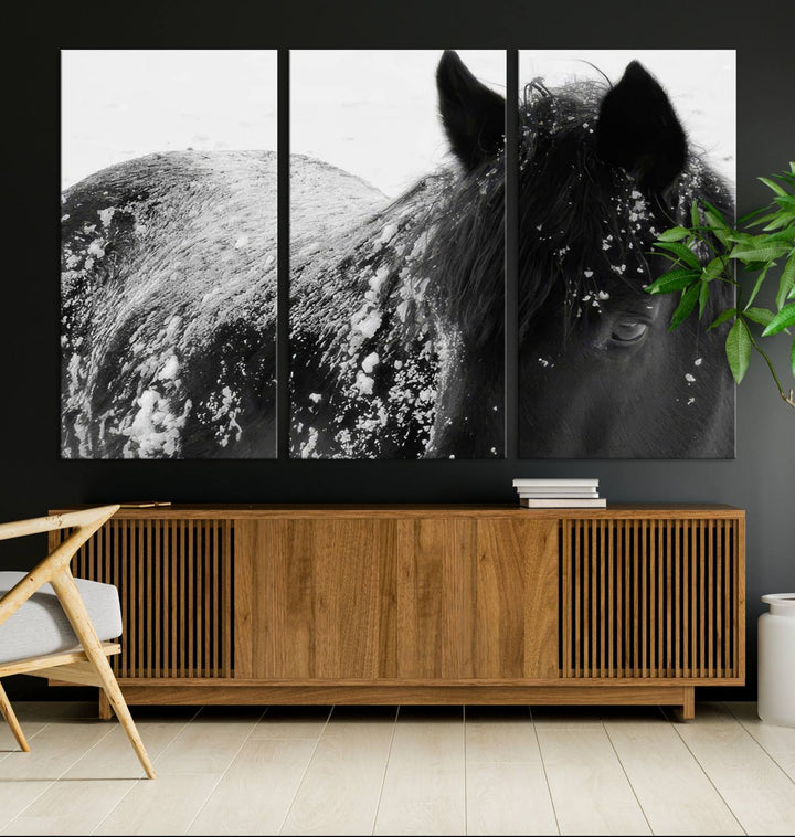 Winter Horse Snow Wall Art Canvas Print