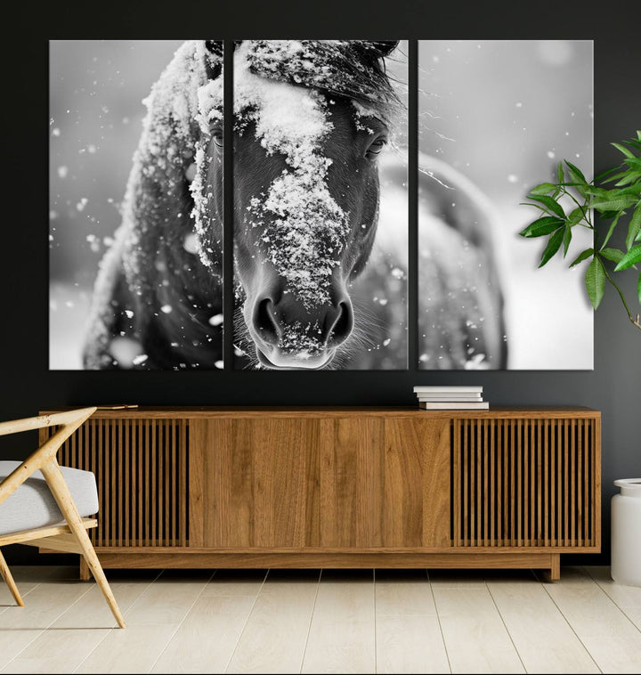 Winter Horse Snow Wall Art Canvas Print