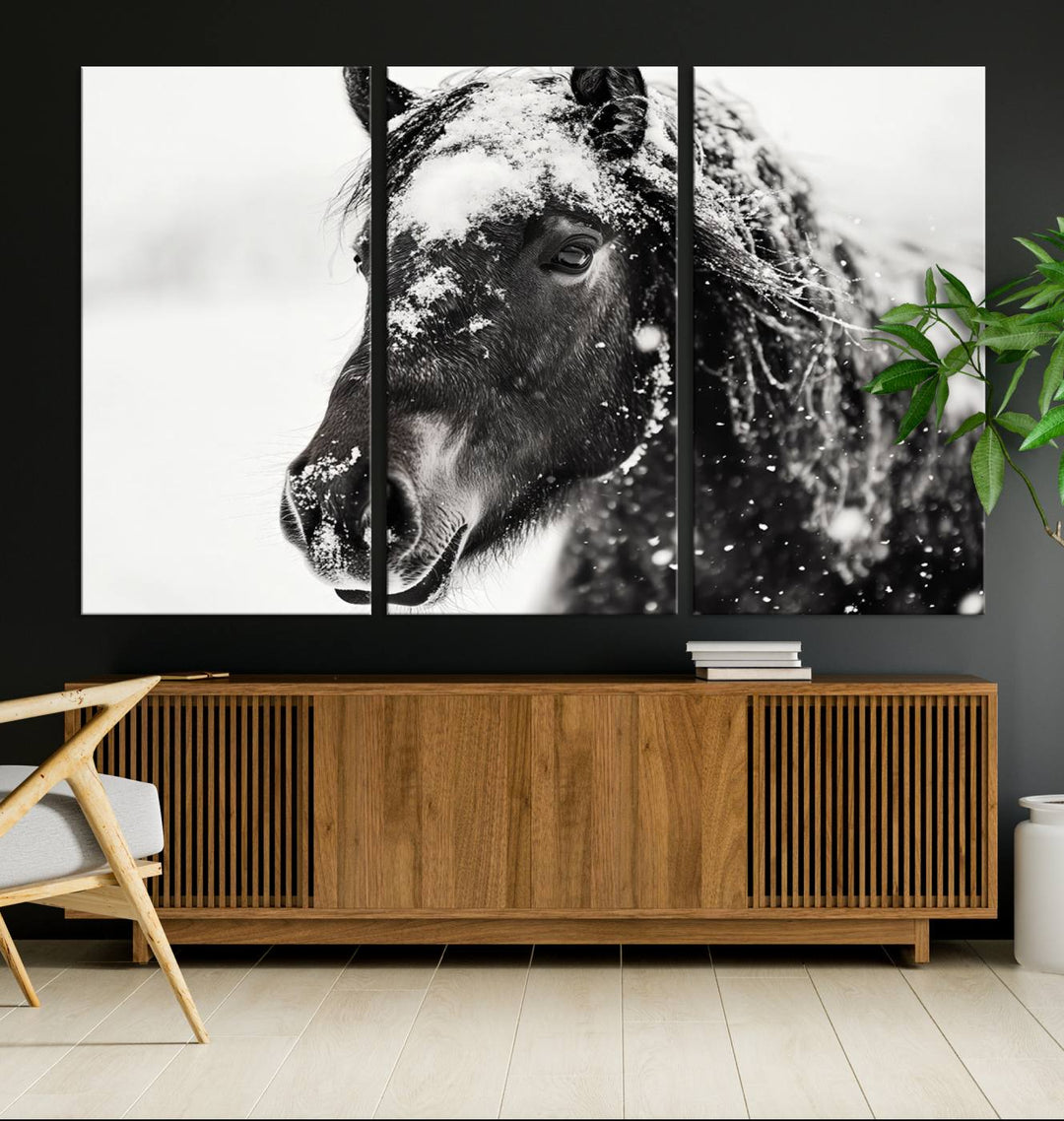 Winter Horse Snow Wall Art Canvas Print