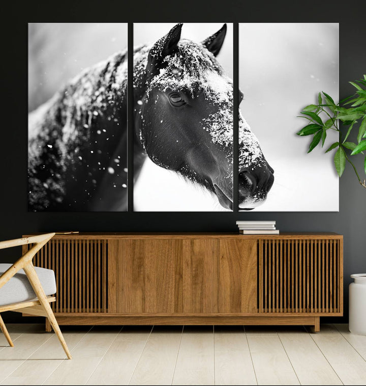 Winter Horse Snow Wall Art Canvas Print