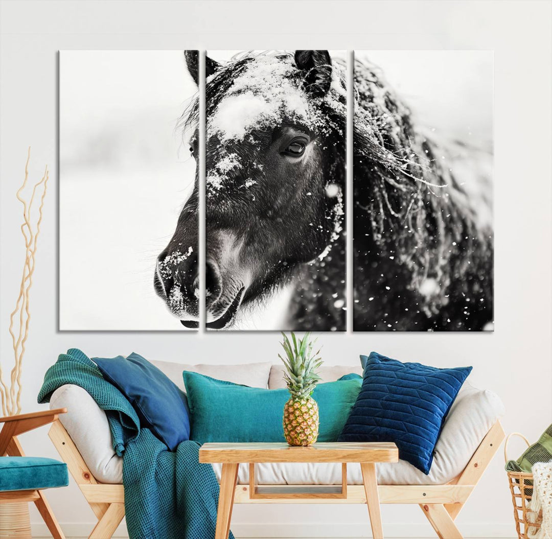 Winter Horse Snow Wall Art Canvas Print