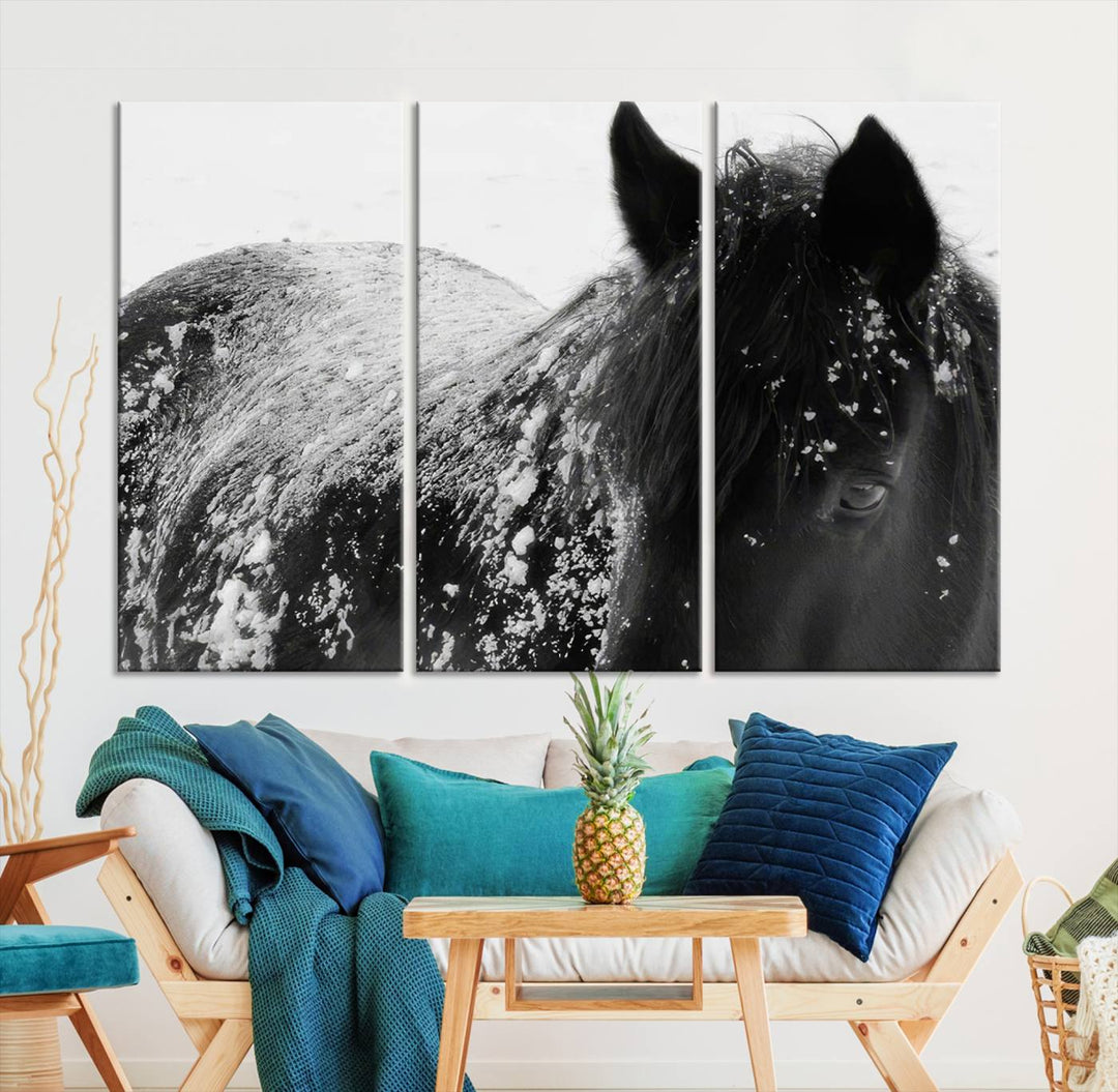 Winter Horse Snow Wall Art Canvas Print