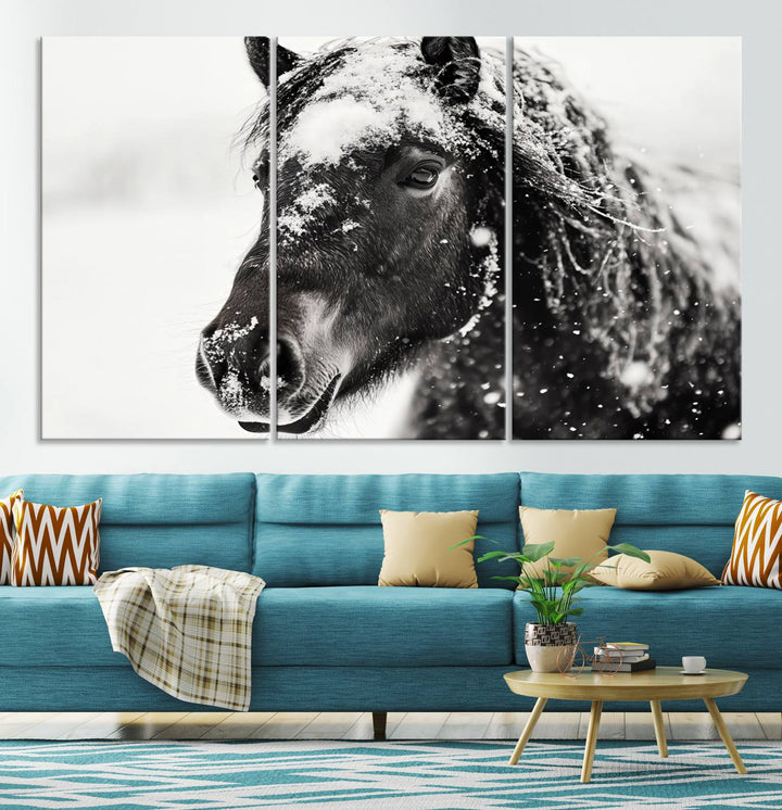 Winter Horse Snow Wall Art Canvas Print