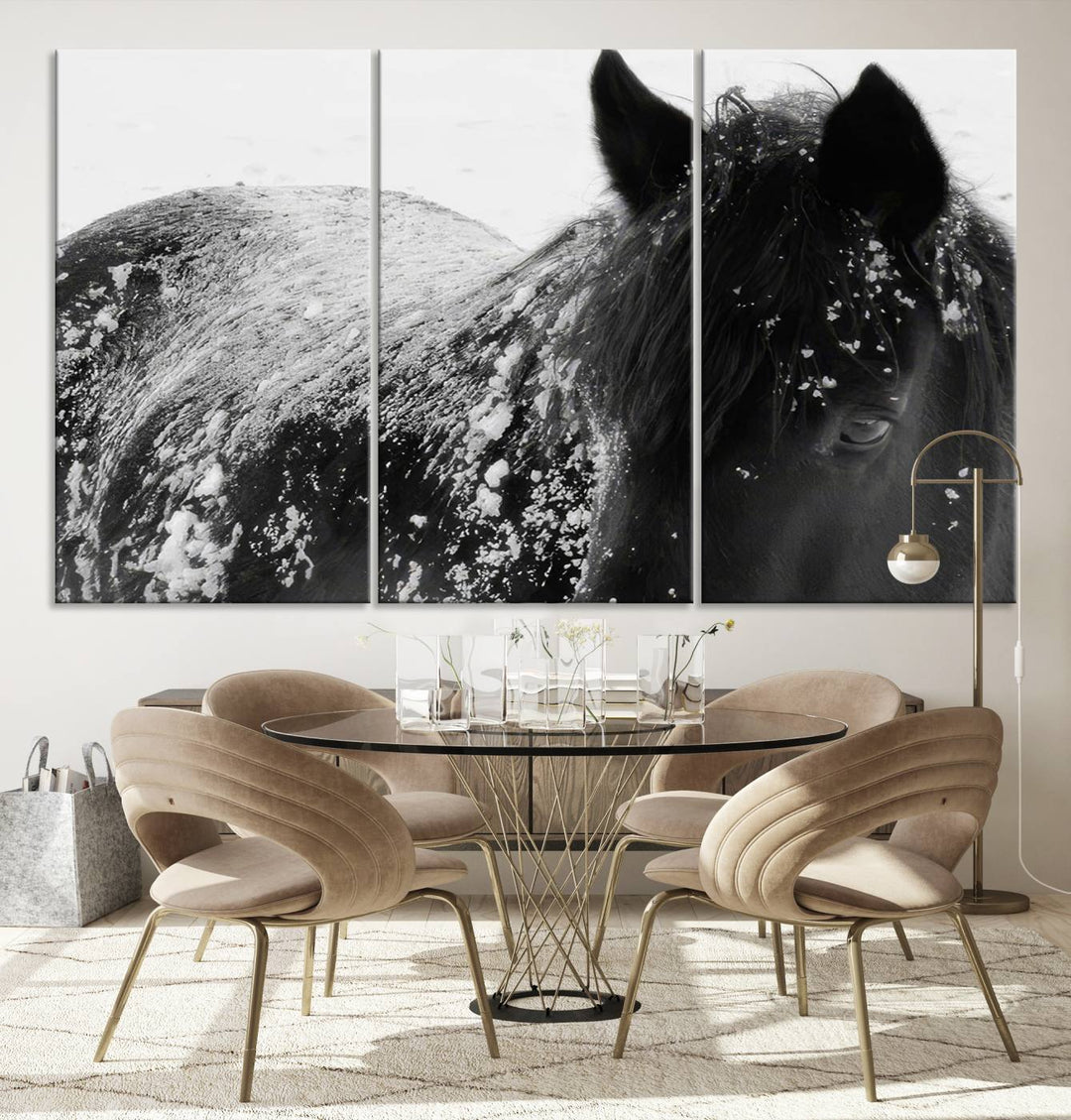 Winter Horse Snow Wall Art Canvas Print