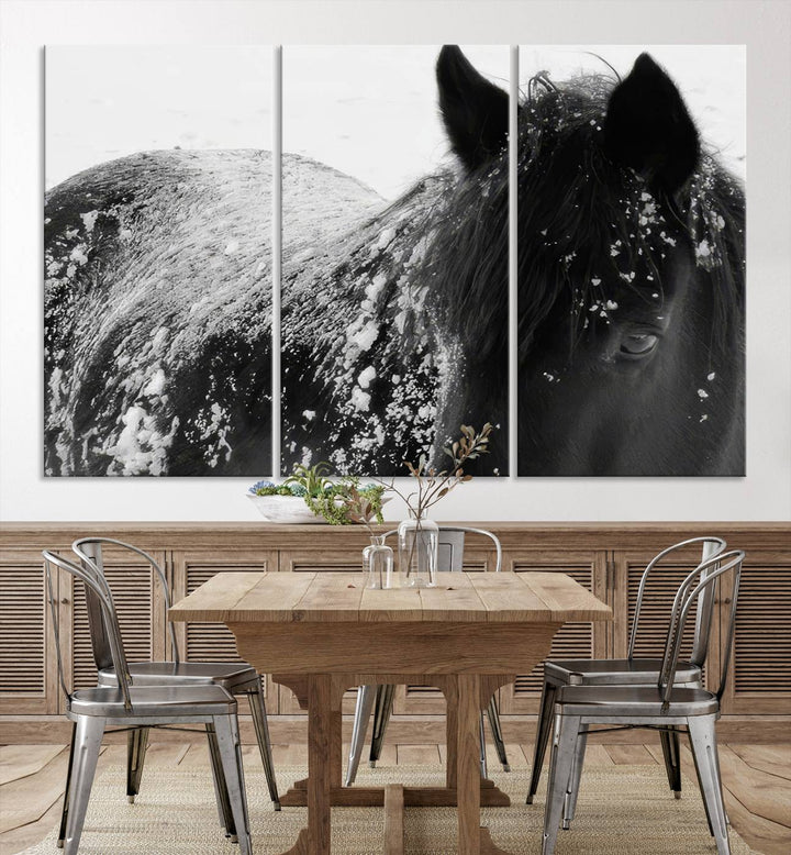 Winter Horse Snow Wall Art Canvas Print