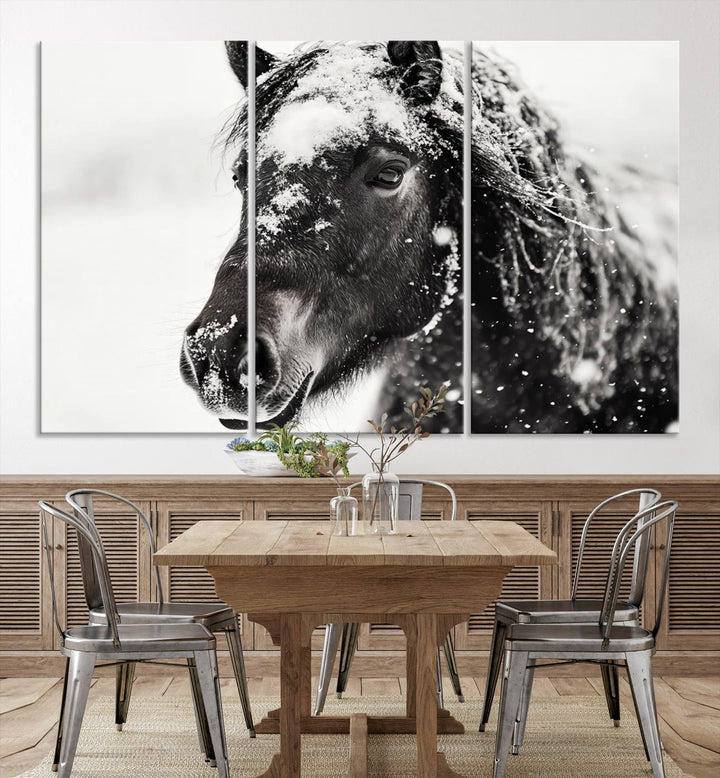 Winter Horse Snow Wall Art Canvas Print