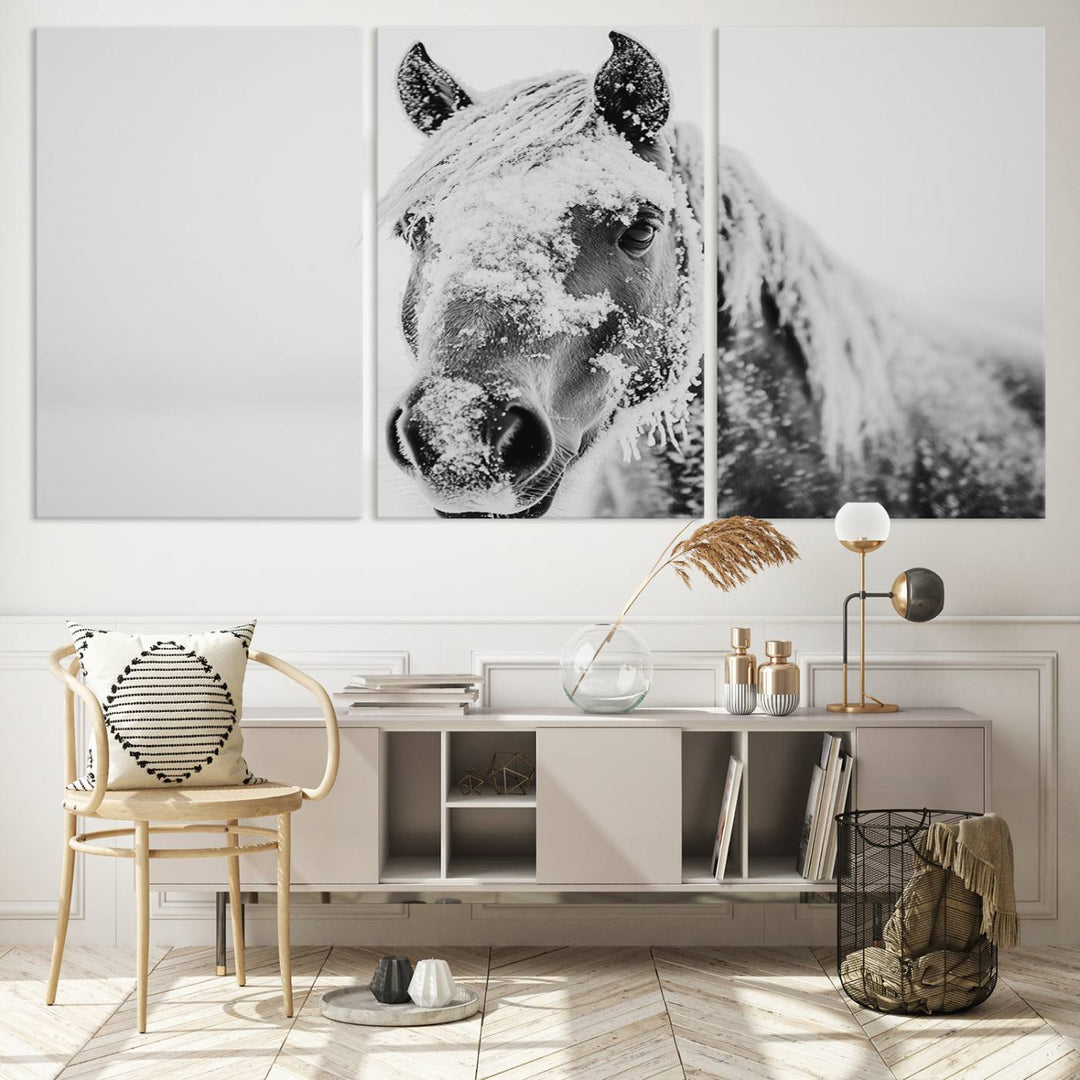 Winter Horse Snow Wall Art Canvas Print