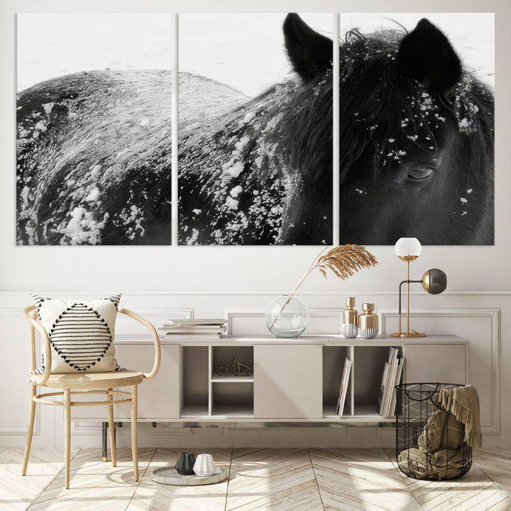 Winter Horse Snow Wall Art Canvas Print